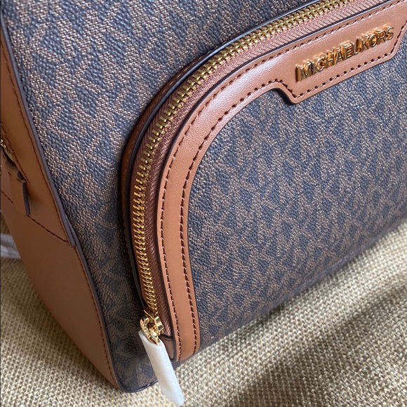 Michael Kors Brown Monogram Backpack with Leather Trim - Picture 4 of 7